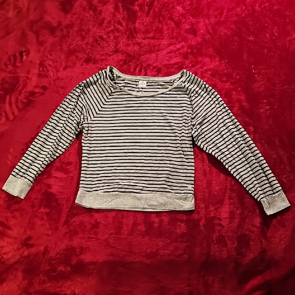 Victoria's Secret PINK Grey and Black Striped Tee, size Lg
